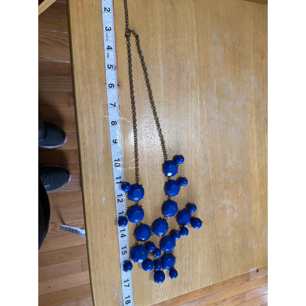 Cobalt Blue Statement Bib Necklace Chunky‎ Faceted Bead Cluster Brass Tone Boho